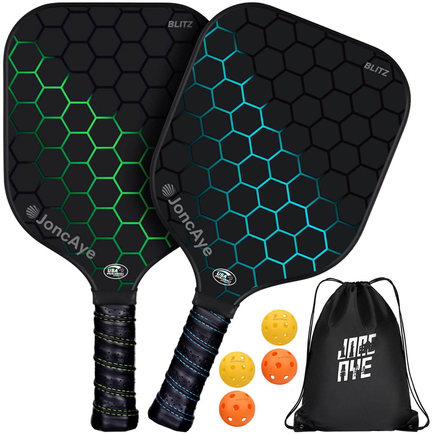 Pickleball Paddles Set BLITZ 2 Pack, Green & Blue