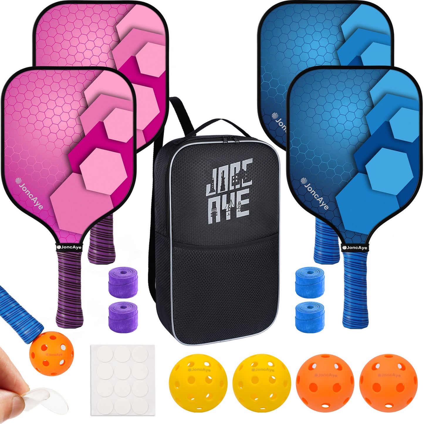 Pickleball Paddles Set Cyclone 4 Pack, Pink & Blue