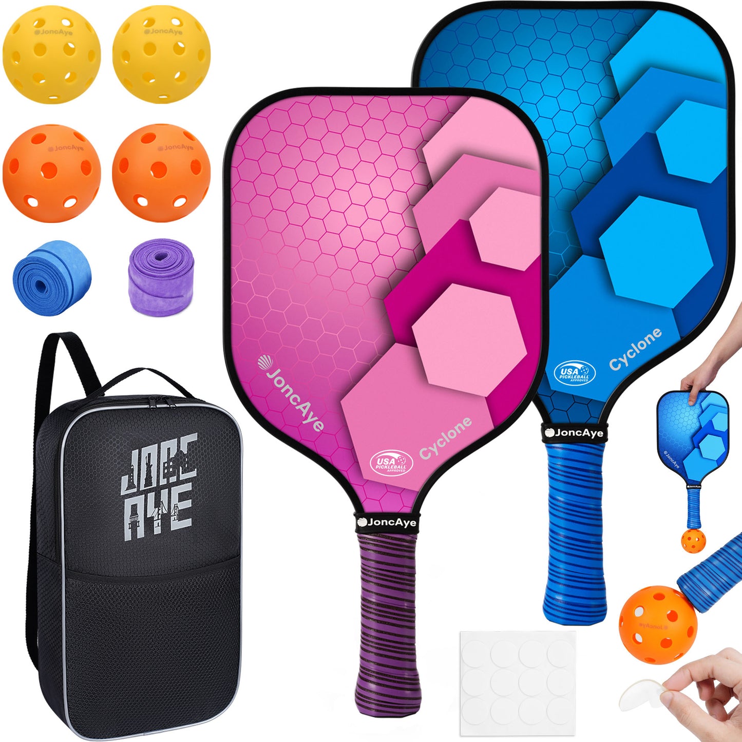 Pickleball Paddles Set Cyclone 2 Pack, Pink & Blue